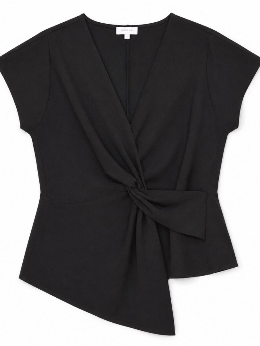 Harlyn • Black • Twist-Front • Cap Sleeve Blouse • Size Large